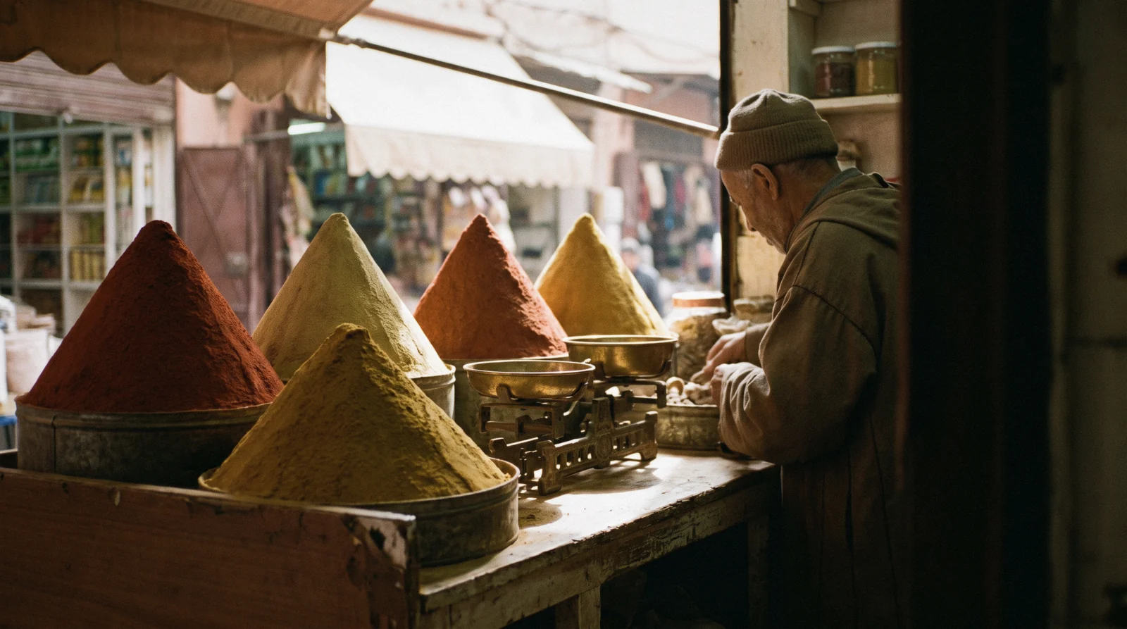 A money changer's window on Avenue Mohammed V with the day's dirham rates chalked up, the starting point of any Marrakech trip cost